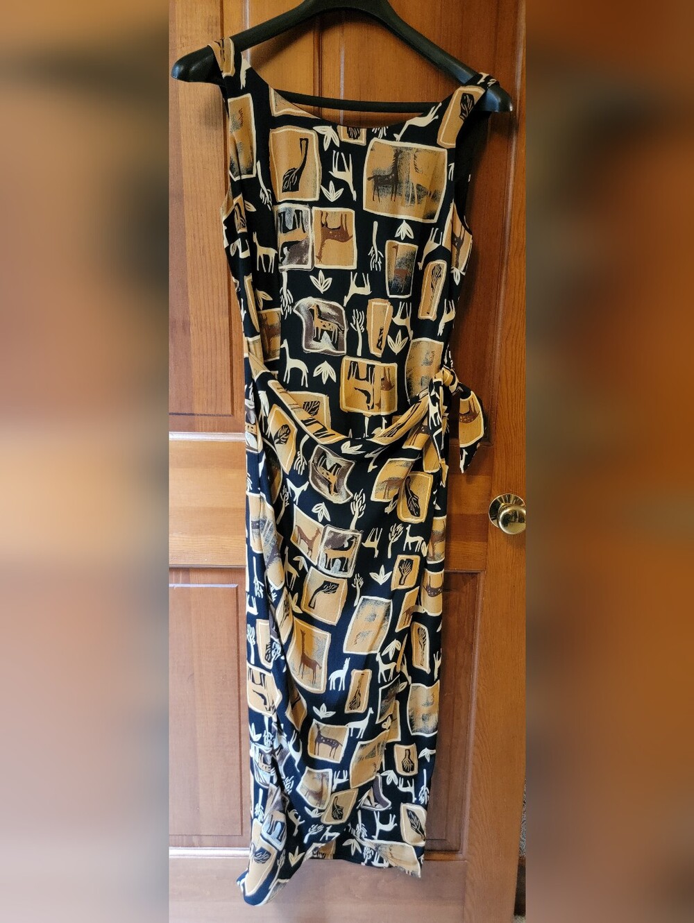 Vintage Cache Safari Giraffe Print Drape Overlay Maxi Dress Size 6 90s Y2K